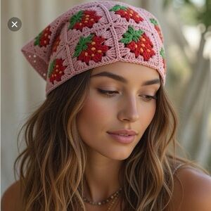 NWT strawberry crotchet bandanna bohemian